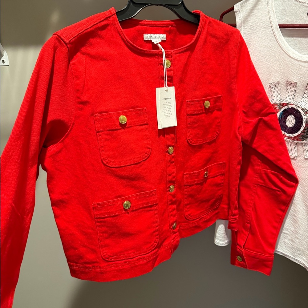 Free Assembly red Jean jacket Brand new! Super cute
